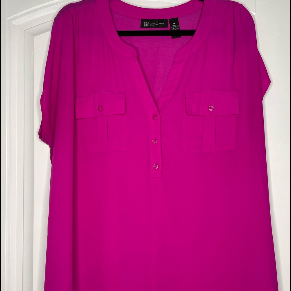 I.N.C. S/S Mixed Media Blouse SZ 1X